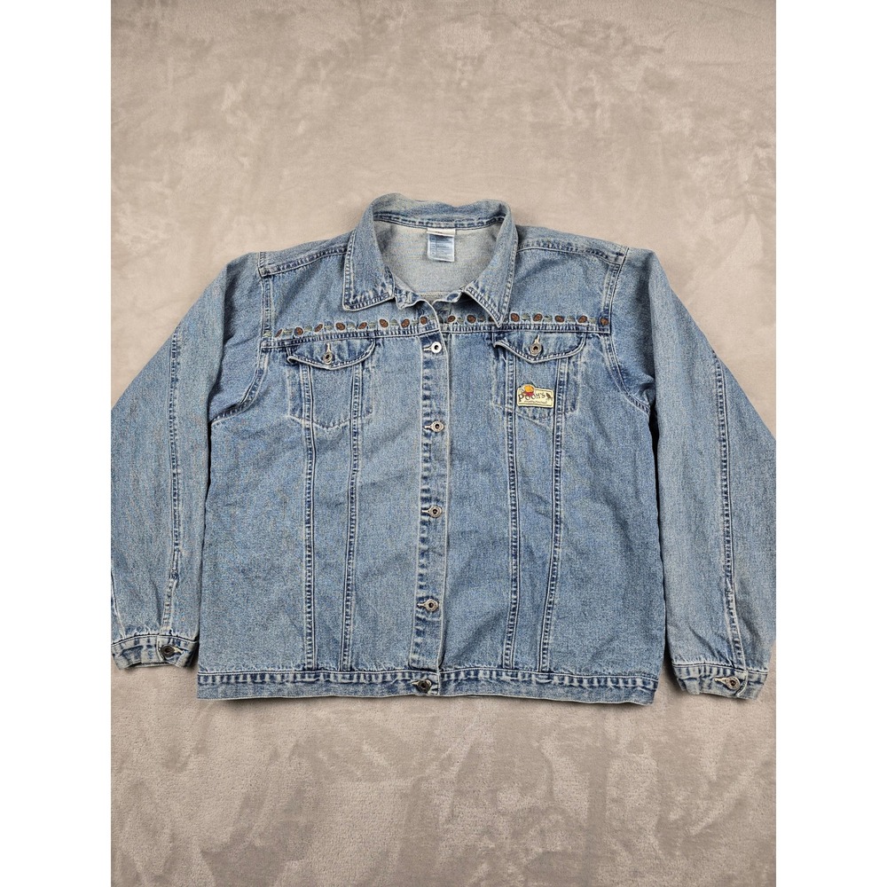 Vintage Disney Winnie the Pooh Denim Jacket Women XL Blue Knotty Pine Trail